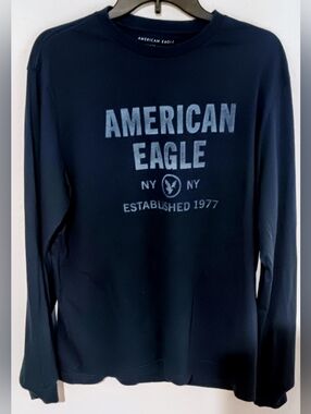 Long Sleeve  T-Shirt. American Eagle Logo. Super Soft Cotton Large Navy Blue